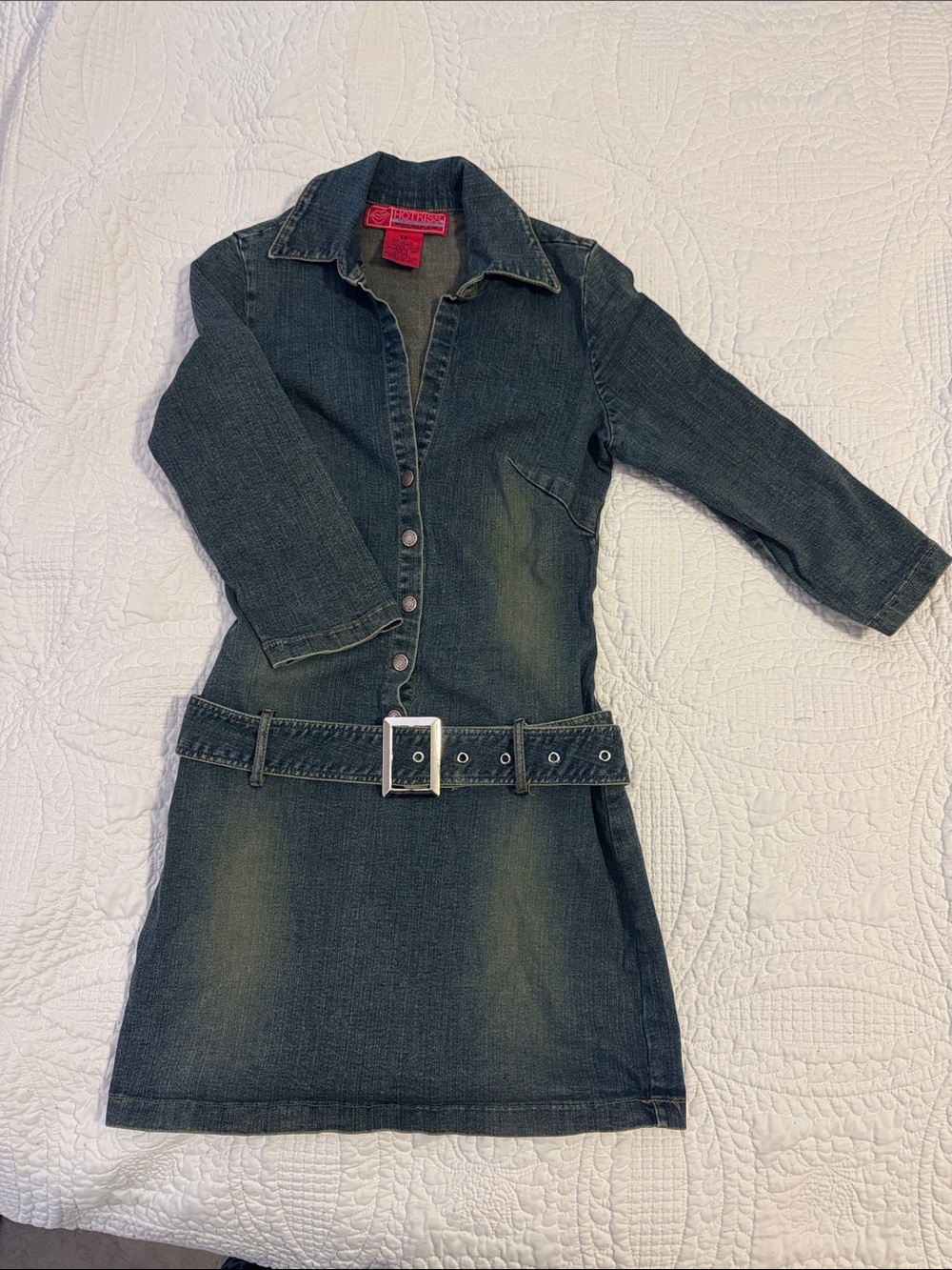Hot Kiss Dark Indigo Denim Mini Shirt Dress with Belt